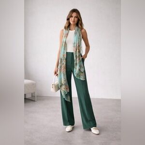 100% silk Italian Floral Sheer Scarf - Mint Green